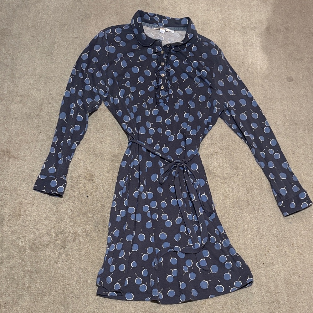 Boden Navy Blue Dress with Light Blue Dot Print